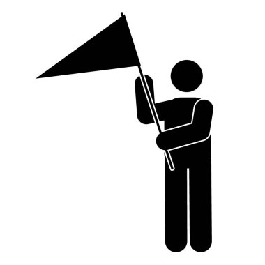 Bayrak ikonlu protestocular. Bayrak simgesi ile ağ için bayraklar vektör simgesi taşıyan basit protestocu illüstrasyonu.
