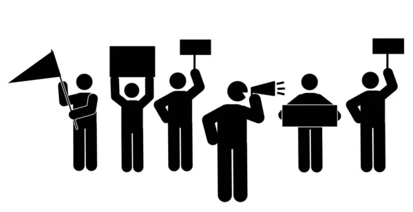 Manifestants Avec Pancartes Silhouettes Noires Illustration Vectorielle — Image vectorielle
