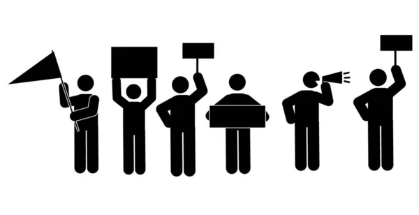 Manifestants Avec Pancartes Silhouettes Noires Illustration Vectorielle — Image vectorielle