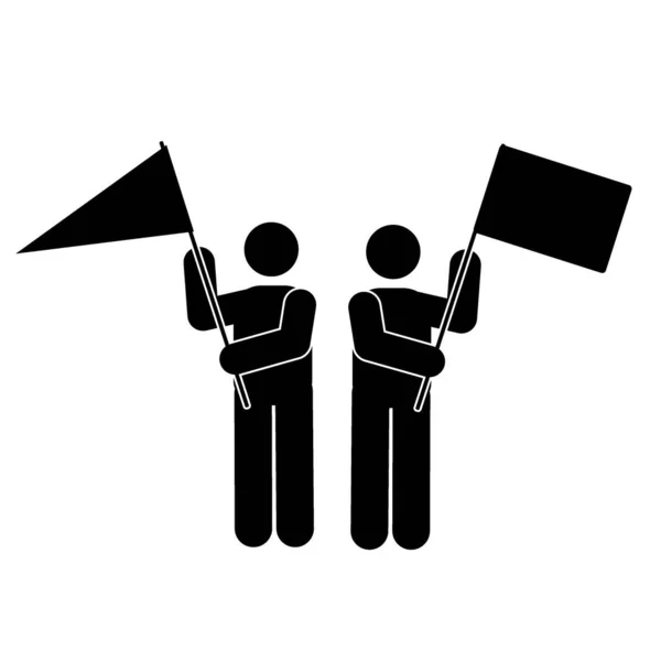 Manifestantes Com Ícone Bandeiras Ilustração Simples Manifestante Com Ícone Vetorial — Vetor de Stock