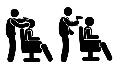 Berber sandalyesi ikonundaki adam. Ağ için berber sandalyesi vektör ikonundaki adamın basit çizimi