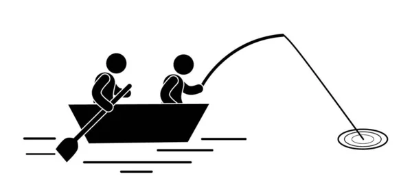 Pescadores Com Cana Pesca Barco Ilustração Vetorial Estilo Plano — Vetor de Stock