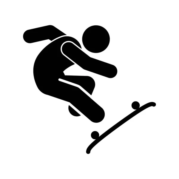 Silhueta Homem Jogar Skate Aprender Skate Ícone Ilustração Vetorial Skateboarder — Vetor de Stock
