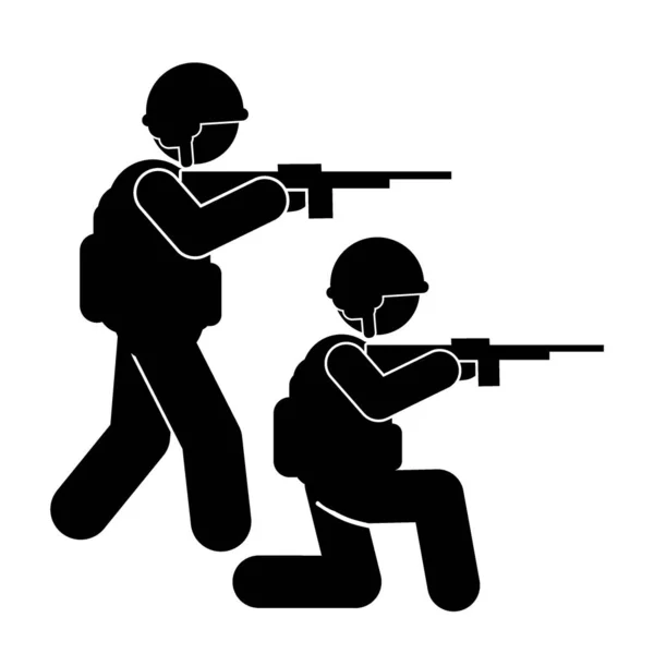 Ilustração Vetorial Militar Soldados Exército Silhuetas Militares Ilustração Guerra — Vetor de Stock