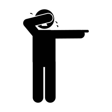 Beyaz arkaplan üzerinde ağlayan adam simgesi, siluet biçimi, vektör illüstrasyonu, çubuk figürü pictogram