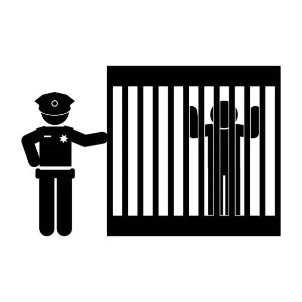 警察は犯罪者を逮捕する 警察官のアイコン 警官ベクトルの簡単なイラスト 刑務所の犯罪者 — ストックベクタ