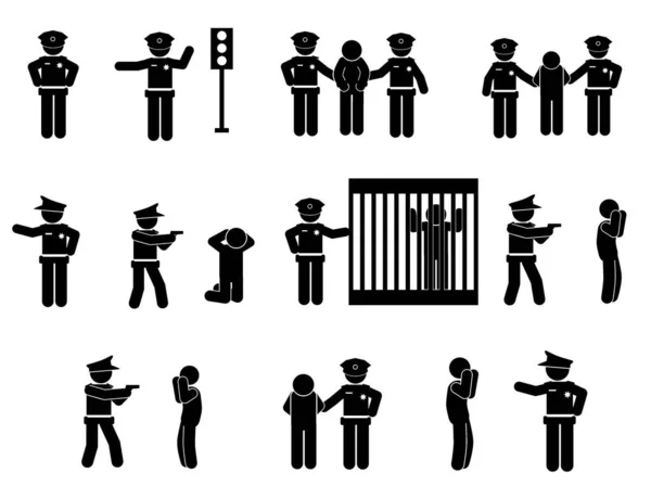 警察逮捕罪犯 警察图标 警察向量的简单示例 被监禁的罪犯 — 图库矢量图片