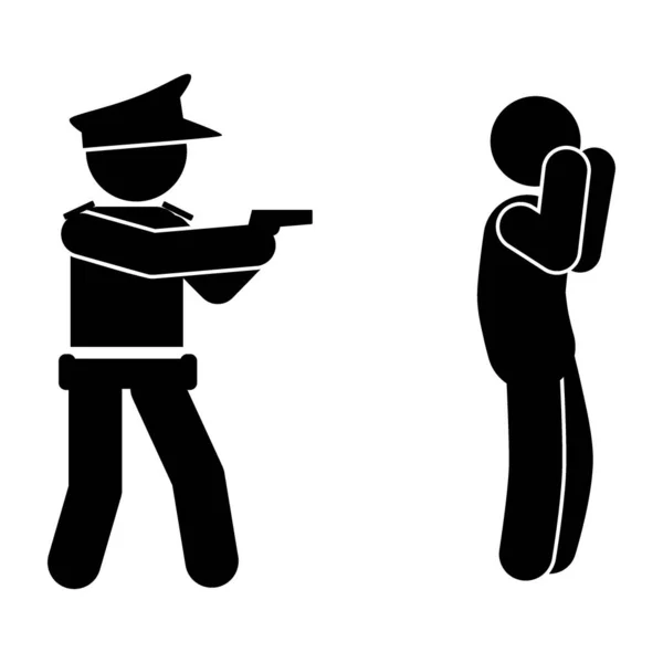 警察は犯罪者を逮捕する 警察官のアイコン 警官ベクトルの簡単なイラスト 刑務所の犯罪者 ロイヤリティフリーのストックイラスト