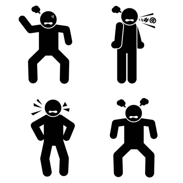 怒っている人を描いた棒の絵文字は 視覚コミュニケーションの感情を伝えるためのシンプルで効果的な方法です — ストックベクタ