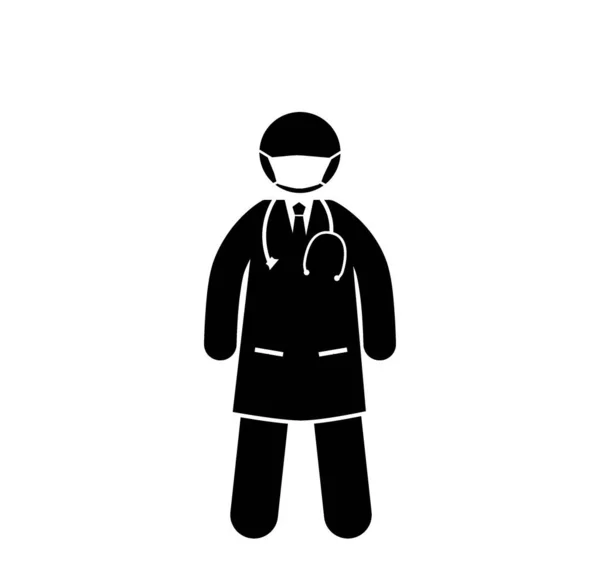 Illustration Doctors Nurses Characters Wearing Masks Vector Stick Figure — Stock Vector