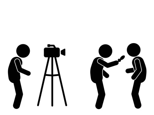 stock vector Journalist interviews ,reporter, cameraman, stick figure