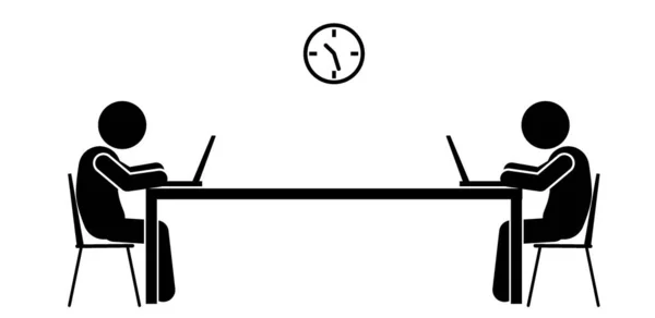 İnsanlar bilgisayar ve dizüstü bilgisayarda çalışıyor. çubuk şekli ve pictogram.