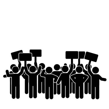  Protesto eden ve protesto eden bir grup insanın resmi. gösteri çubuğu figürleri