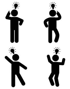 düz çizim vektör çubuk figürü, stickman, pictogram akıllı, parlak fikir