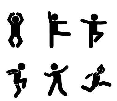 düz çizim vektör çubuk figürü, stickman, pictogram poz