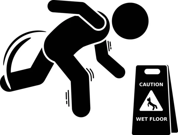 Düz çizim vektör çubuk figürü, stickman, piktogram merdivenlerde kaydı, kaydı, kaygan