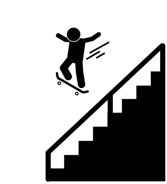 Platt Illustration Vektor Pinne Figur Stickman Piktogram Spela Skateboard — Stock vektor