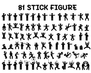 81 stick figure set, pictogram, stickman. clipart