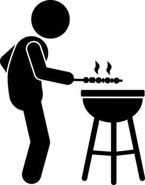 düz tasarım vektör illüstrasyonu, çubuk adam figürü Grill, Smoke, Marinade, Kömür, Flavor, Barbekü Sosu, Izgara Tekniği, Et, BBBQ Pit, Wood Chips, Rubs, BBBQ Seasoning, Low and Slow, Smoked Meats, Sear, Basting, BBQ Tools