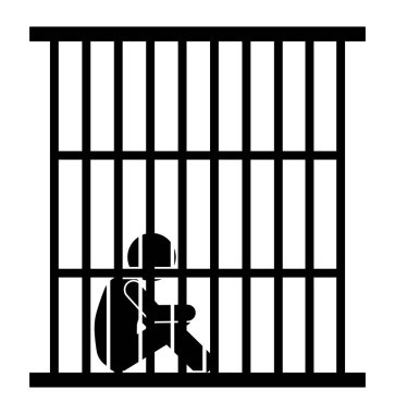 Kafesteki bir mahkumun silueti. Vektör illüstrasyonu.