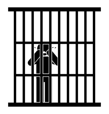 Kafesteki bir mahkumun silueti. Vektör illüstrasyonu.