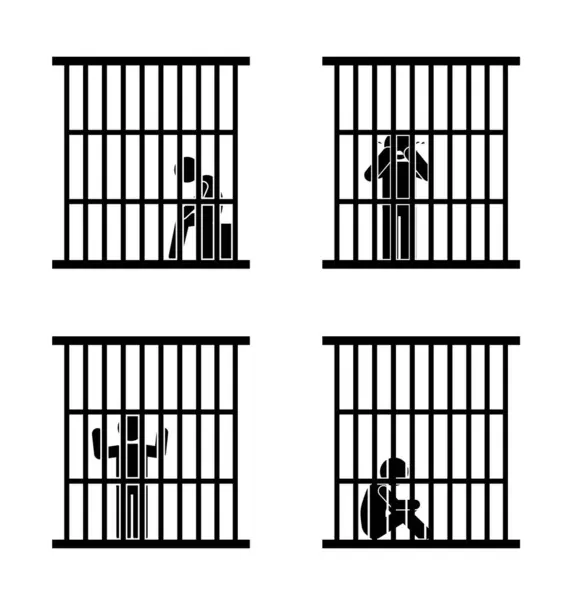 Kafesteki bir mahkumun silueti. Vektör illüstrasyonu.
