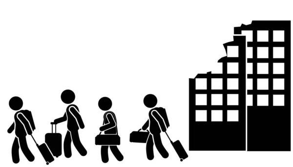 Çanta taşıyan bir grup mültecinin vektör çizimi