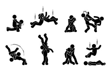 vector illustration of fighting, mixed martial arts, punching, kicking, slamming