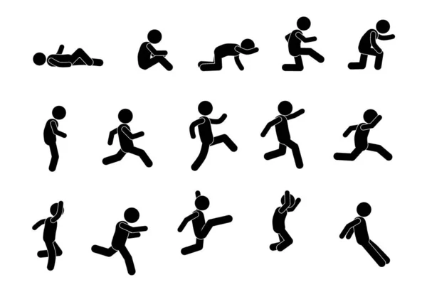 Çubuk figür seti, piktogram, stickman. Atla, koş