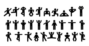 Çubuk figür seti, piktogram, stickman. Yapıştırıcı, çubuk adam