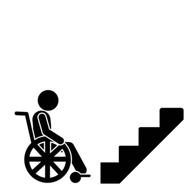 illustration of a disabled flat stick figure character in a wheelchair going up a staircase clipart