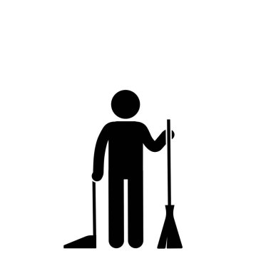 Evdeki yerleri süpüren kişinin vektör illüstrasyonu