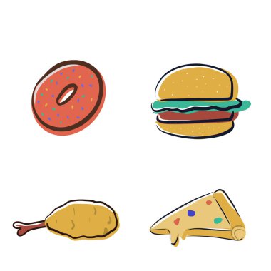 Lezzetli, sağlıksız abur cuburların vektör tasarımı