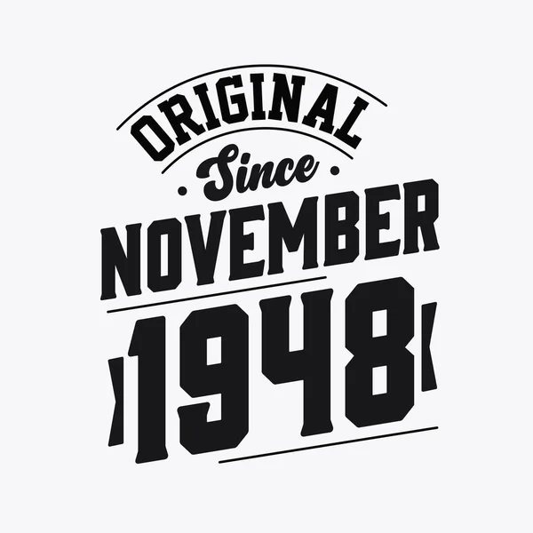 Born November 1948 Retro Vintage Birthday Original November 1948 — Stock Vector