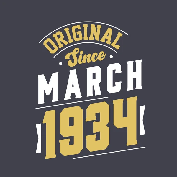 Ursprunglig Sedan Mars 1934 Född Mars 1934 Retro Vintage Födelsedag — Stock vektor