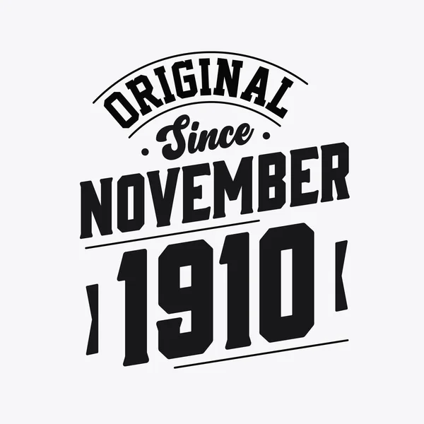 Geboren November 1910 Retro Vintage Verjaardag Origineel Sinds November 1910 — Stockvector