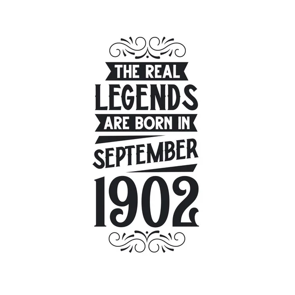真の伝説は1902年9月生まれ 真の伝説は1902年9月生まれ 1902年9月生まれ 真の伝説は1902年生まれ 真の伝説は1902年生まれ 誕生日は1902年生まれ 真の伝説はレトロな誕生日 ビンタグ — ストックベクタ