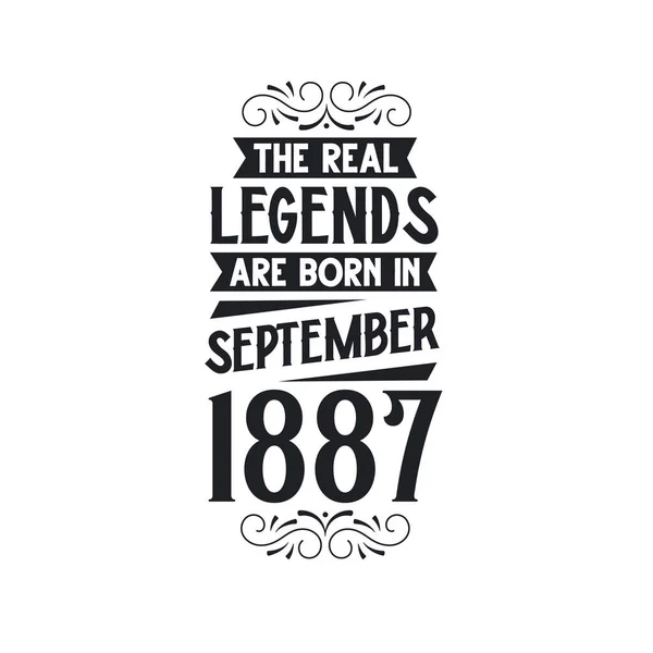 本物の伝説は1887年9月生まれ 本物の伝説は1887年9月生まれ 1887年9月生まれ 1887年9月生まれ 本物の伝説は 1887年生まれ 1887年の誕生日のお祝い 本物の伝説の誕生日のレトロな誕生日 ビンタグ — ストックベクタ