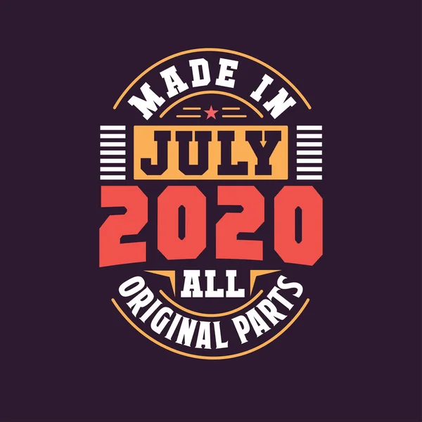 Temmuz 2020 Yapılmış Tüm Orijinal Parçalar Doğum Temmuz 2020 Retro — Stok Vektör