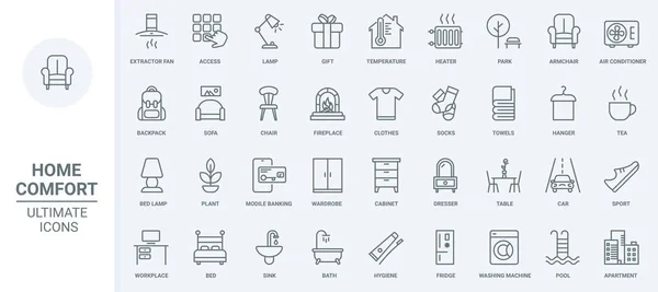 Furniture Equipment Home Elements Thin Line Icons Set Vector Illustration — Stock Vector