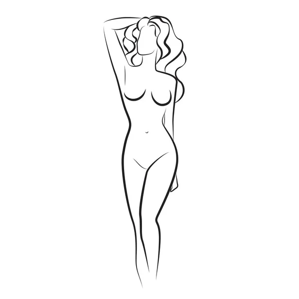 Naked Beautiful Nude Woman Lies Figure Line Style Silhouette Vector — Stock Vector