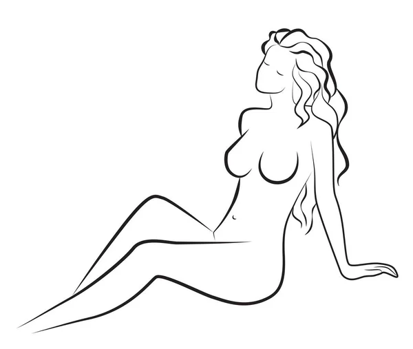 Desnudo Hermosa Mujer Desnuda Encuentra Figura Línea Estilo Silueta Vector — Vector de stock
