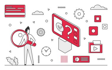 İş çözümünü araştırın. Performans analizi, problem çözme stratejisi vektörü monocolor illüstrasyonu