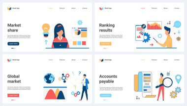 Küresel pazar payı analizi ve sonuç sıralaması, finansal hesap belirleme vektör çizimi. Çizgi filmlerdeki küçük insanlar maaş bordrolarını ya da faturaları büyüteçle analiz eder, analitik çizelgelerle çalışır.