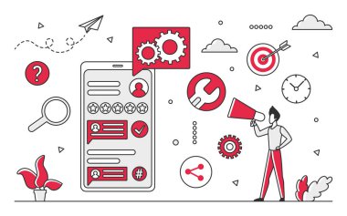 Dijital mesaj iletişimi. Çevrimiçi sohbet, kurye uygulama vektörü monocolor illüstrasyonu