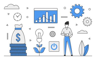Finansal yatırım stratejisi. Dijital iş, kar tanecikleme, borsa tek renk vektörü illüstrasyonu