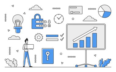 İş süreci analizi. Analitik sunum, performans göstergeleri vektör monocolor illüstrasyonu