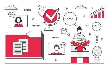 Takım sohbeti. Çevrimiçi beyin fırtınası konferansı, takım çalışması işbirliği vektörü monocolor illüstrasyonu