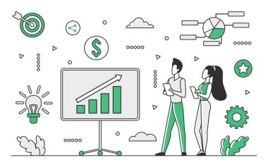 Finansal analiz sunumu. Mali raporlama verileri, bütçe artışı vektör tek renk illüstrasyonu