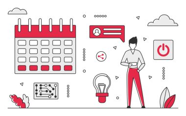 İş takvimi planlaması. Zaman yönetimi, zamanlama planlayıcı vektörü monocolor illüstrasyonu